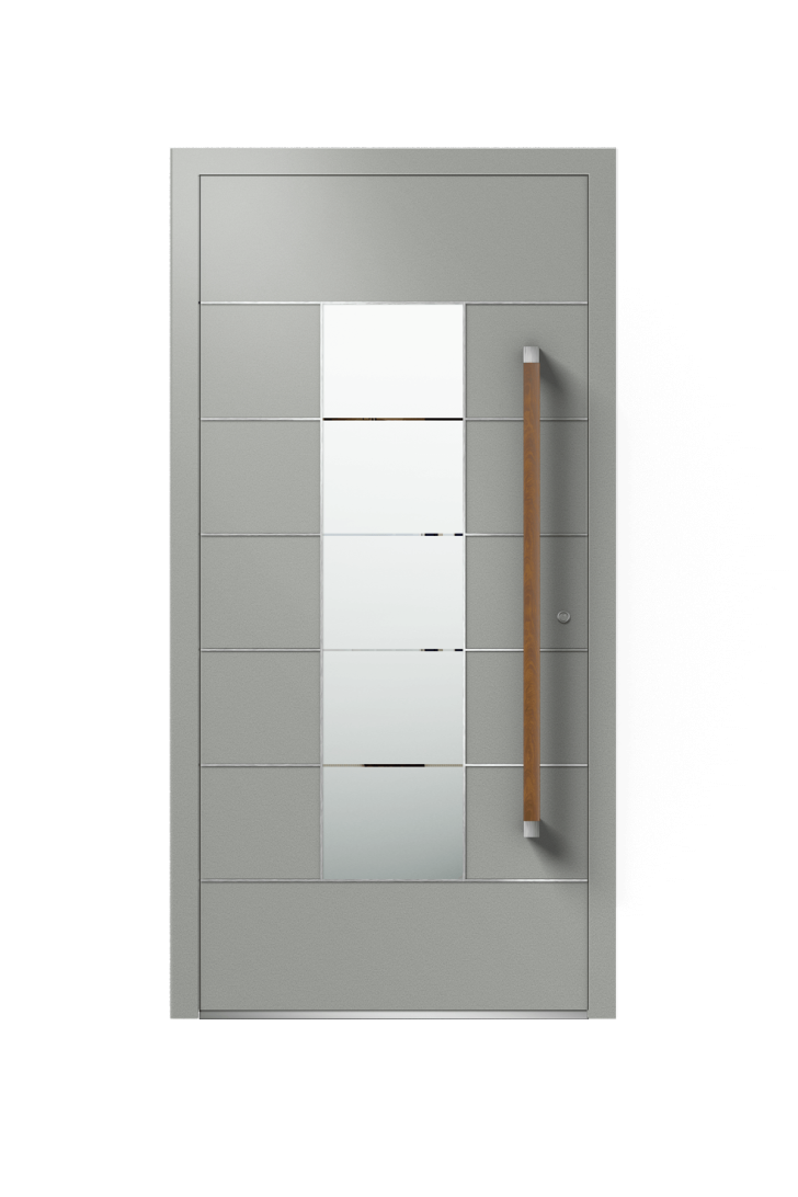 Haustür grau mit Glasausschnit mittig